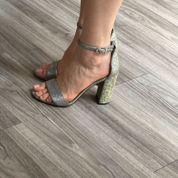 Sam Edelman Yaro glitter silver Ankle Strap Sandal Heels 7 Metallic - Picture 9 of 11